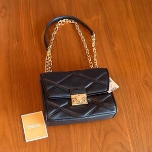 Michael Kors Black Quilted Shoulder/Crossbody Bag with Gold Chain